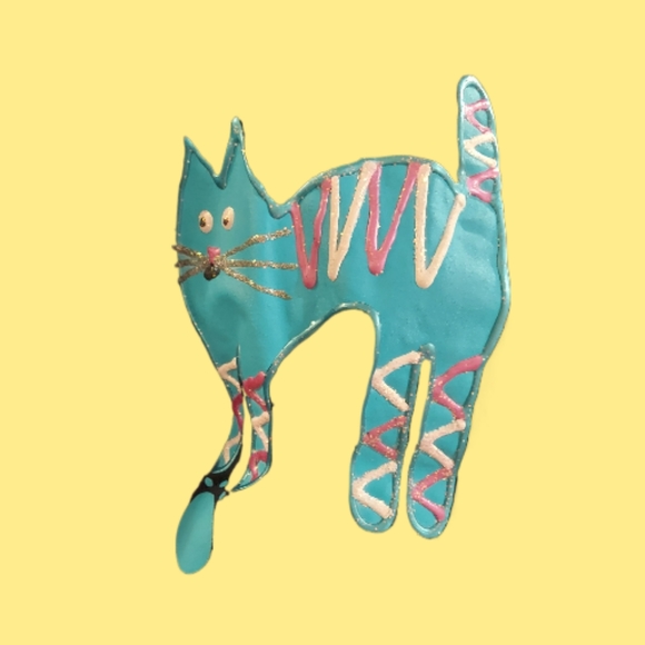 VINTAGE HAND- PAINTED OVER HAND-MADE CATS HEAVY TEE - SIZE MEDIUM - Picture 4 of 5